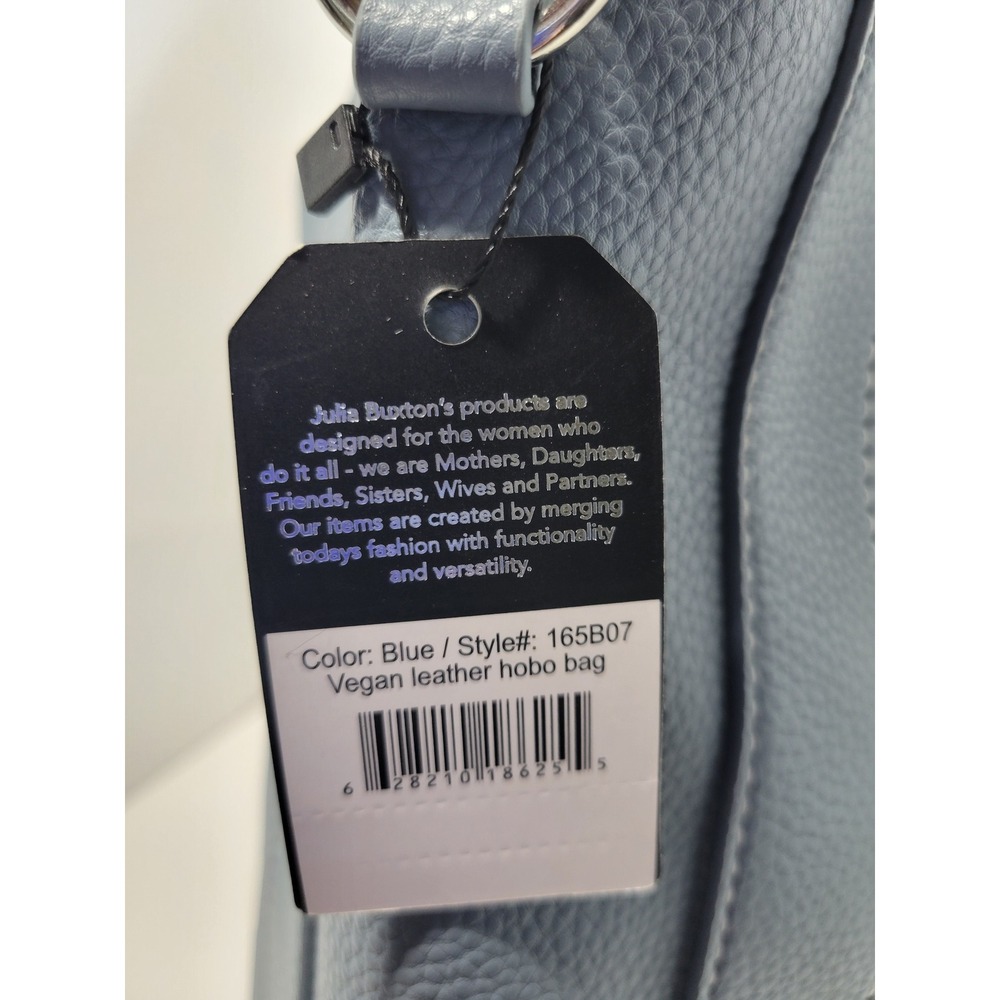Julia Buxton Blue Vegan Leather Hobo Bag 165B07 Tassel Crossbody Strap New - Picture 4 of 12